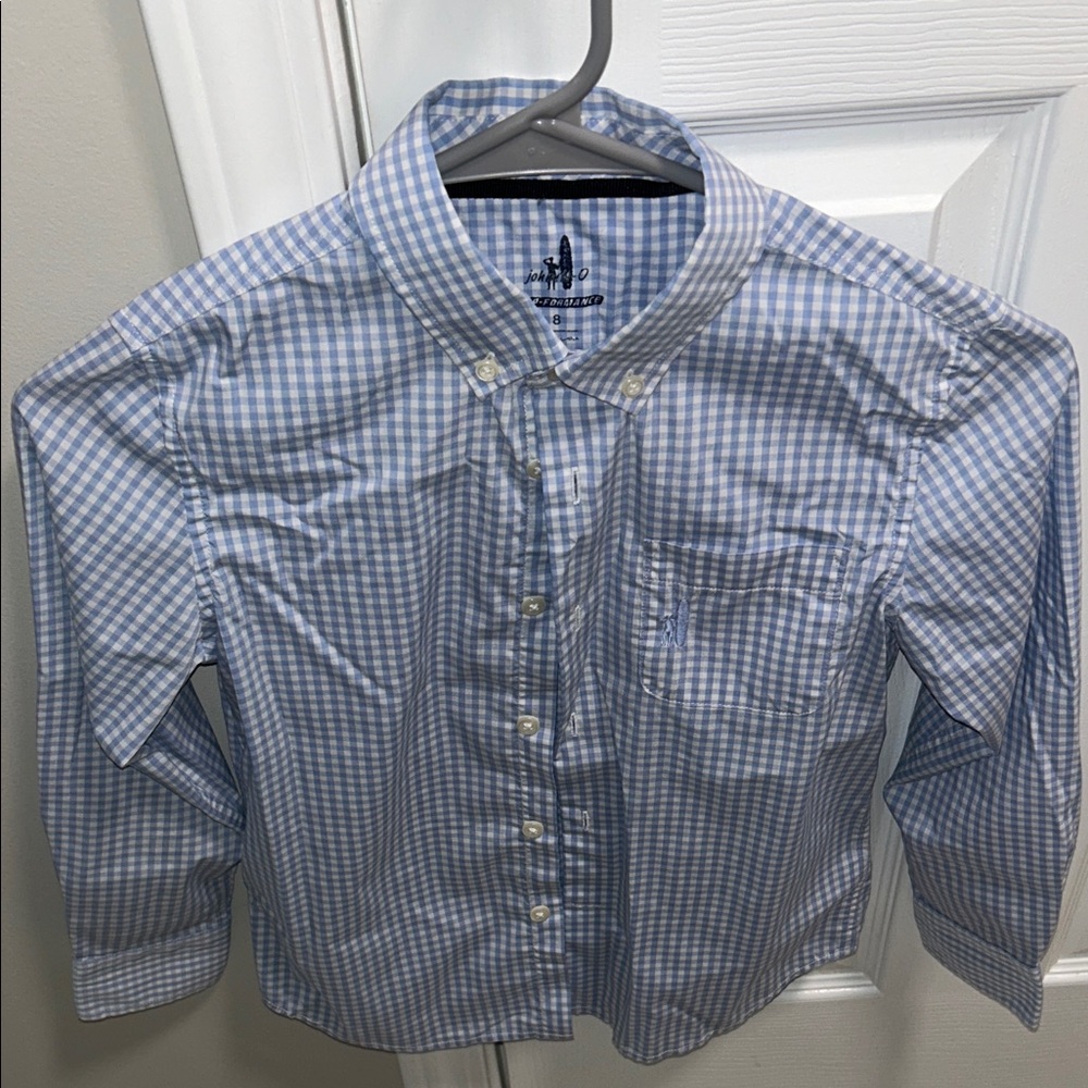 Johnnie-O Performance Blue Gingham Boy’s Shirt Size 8 GUC